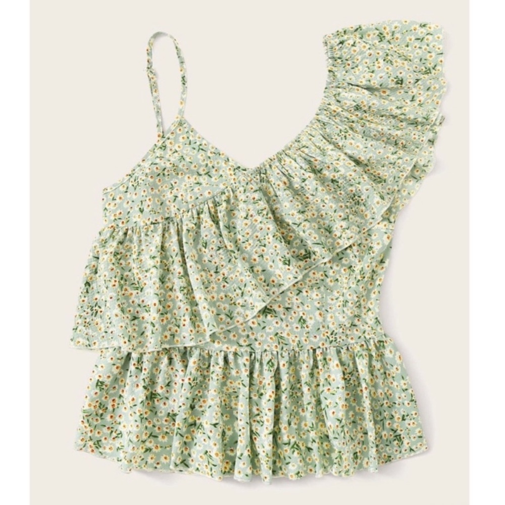 Asymmetrical floral peplum top